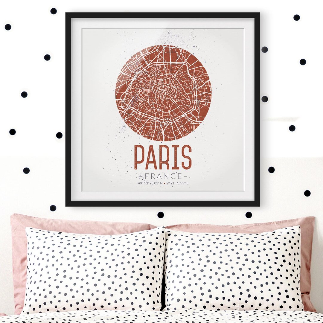 Gerahmtes Poster Paris-Stadtplan - Vintage