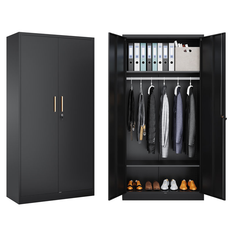 36 Inch Wide Metal Wardrobe Cabinets Storage Cabinets with Lock, Black