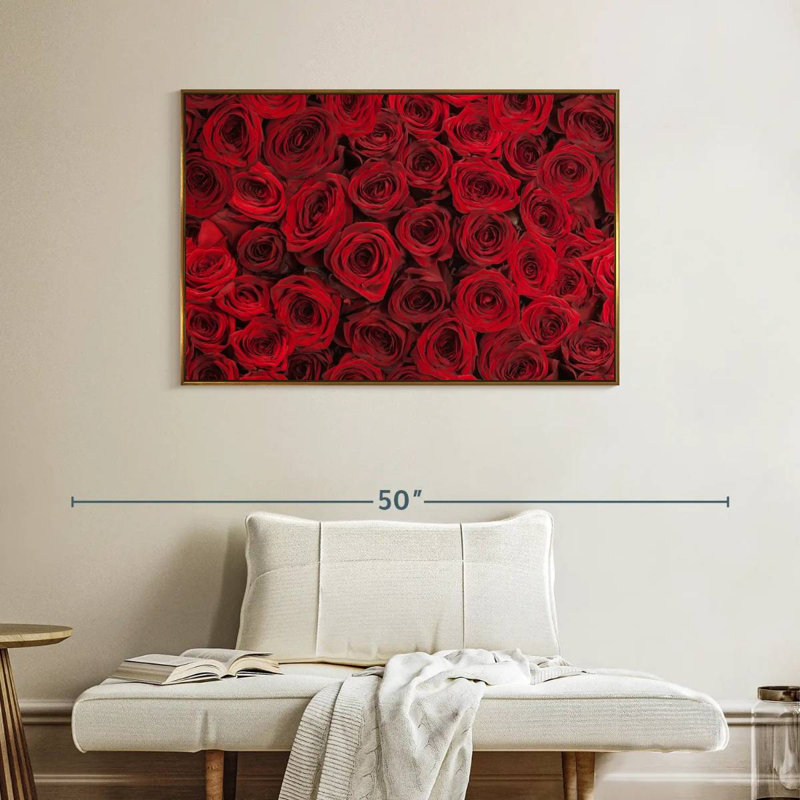 Roses rouges d'été, Cadre flottant doré, 40 po x 27 po