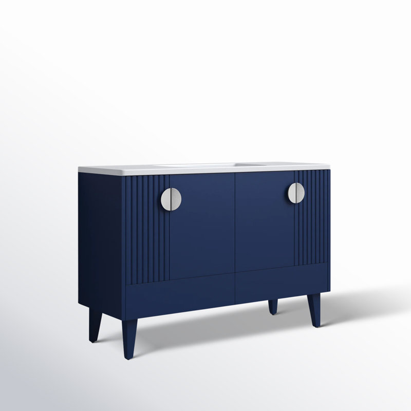 Ensemble de meuble-lavabo simple 48 po Saimah, Chrome poli, Bleu marine