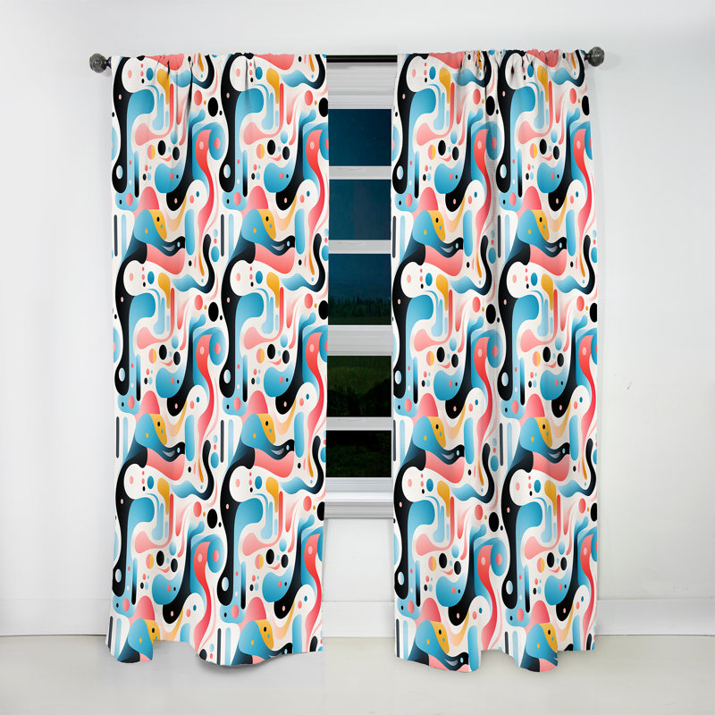 Motif III de style Mid-Century rose et bleu Else - Rideau moderne - Velours obscurcissant - 1 panneau, L 52 po x L 95 po