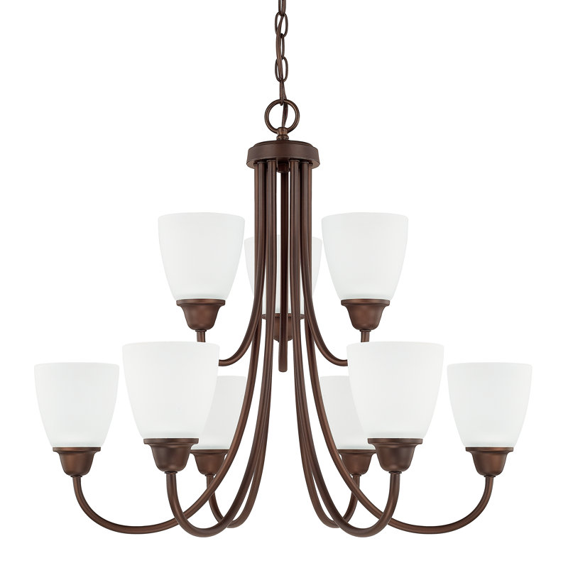 Lustre classique 9 lumières ombrées Reanne, Bronze