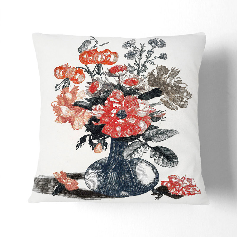 Vase of Assorted Flowers by Johan Teyler Cushion with Filling, 55cm H x 55cm W x 20cm D, Black