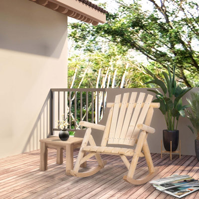 Chaise berçante en bois rustique Adirondack avec siège à lattes et dossier haut