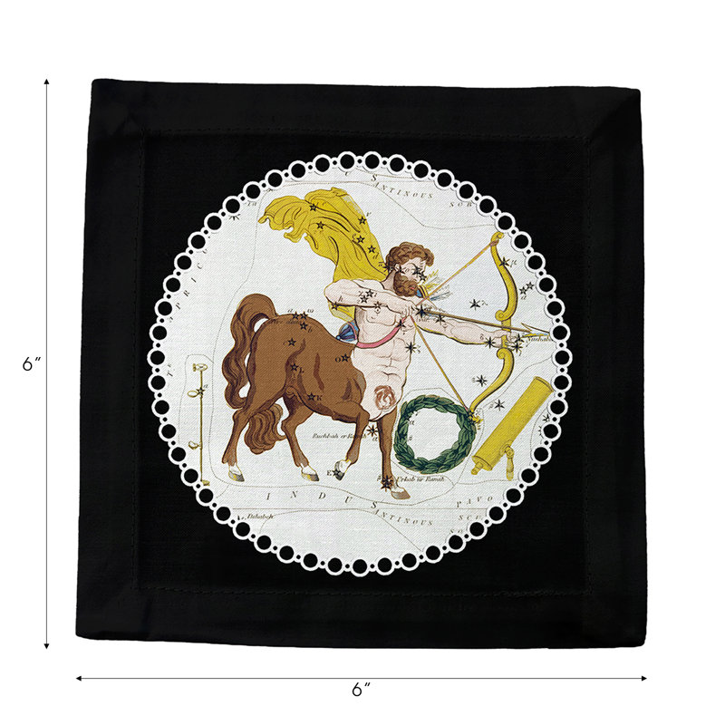 Zodiac Sagittarius Cotton Sateen Cocktail Napkins, Black