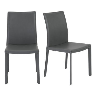 Set of Two Gray Upholstered Leather Dining Side Chairs