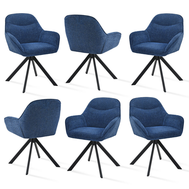 48.5cm H Swivel Upholstered Dining Chairs- Ergonomic Back, Navy Chenille