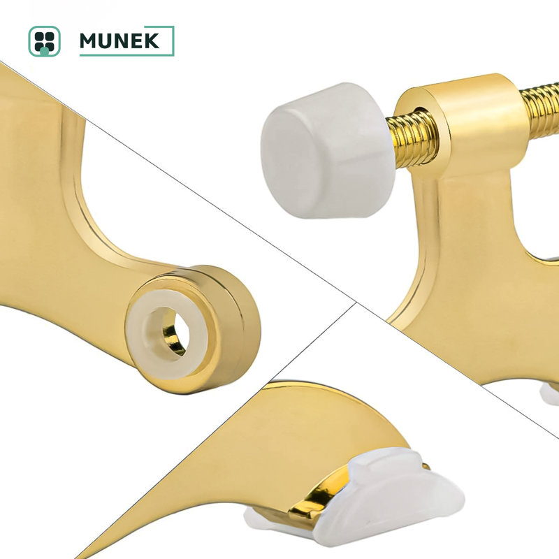 MUNEK Adjustable Hinge Pin Door Stop, Polished Brass Finish with White Rubber Tip, 3-Pack