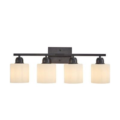 Black Bathroom Light Fixtures, 4-Light Modern Vanity Light Over Mirror, Wall Sconces with Milky White Frosted Glass Shades, E26 Socket (Bulbs Not Included)