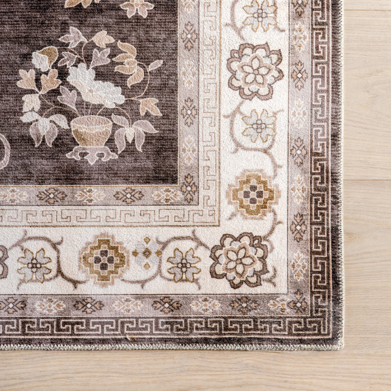 Grishilde Vintage Machine Washable Area Rug, Rectangle 6' x 9'