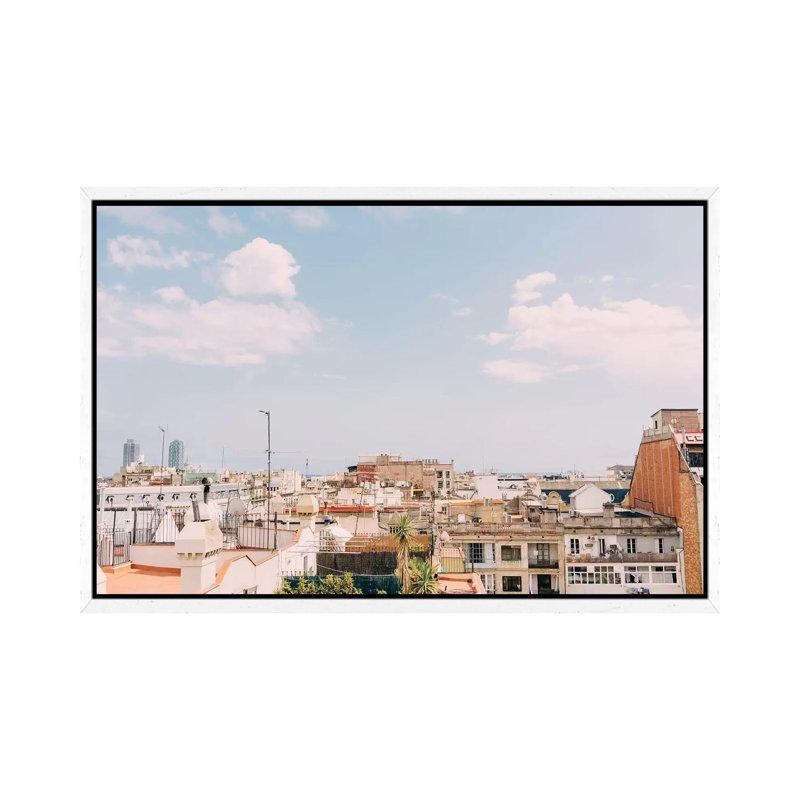 Barcelona Rooftops by Bethany Young - Print on Canvas, 45.72cm H x 66.04cm W x 3.81cm D, White Framed