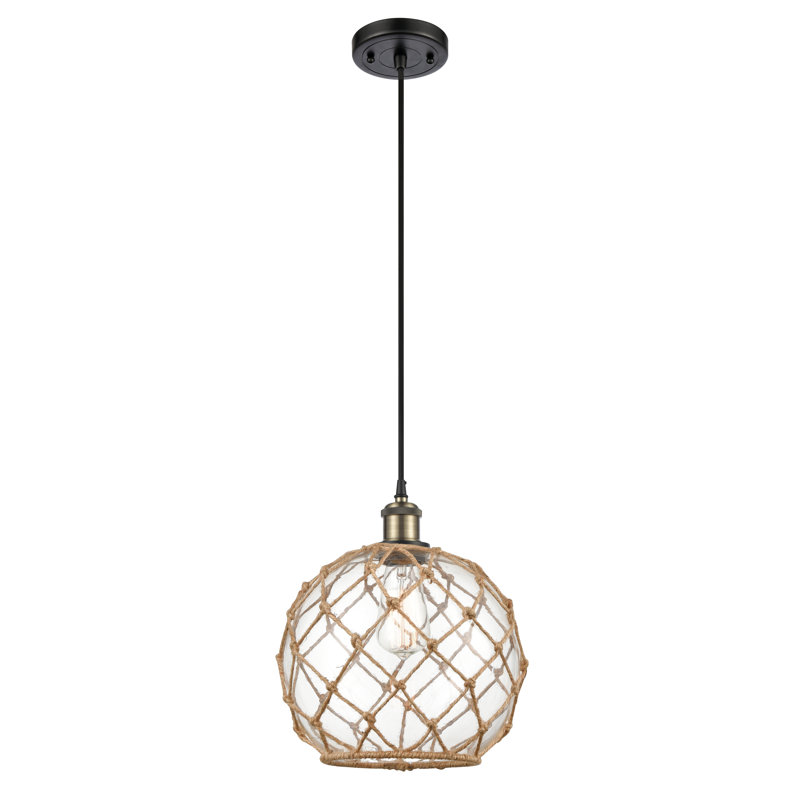 Tobey 1 - Light Single Pendant, Clear/White, 13" H x 10" W x 10" D, Black Antique Brass