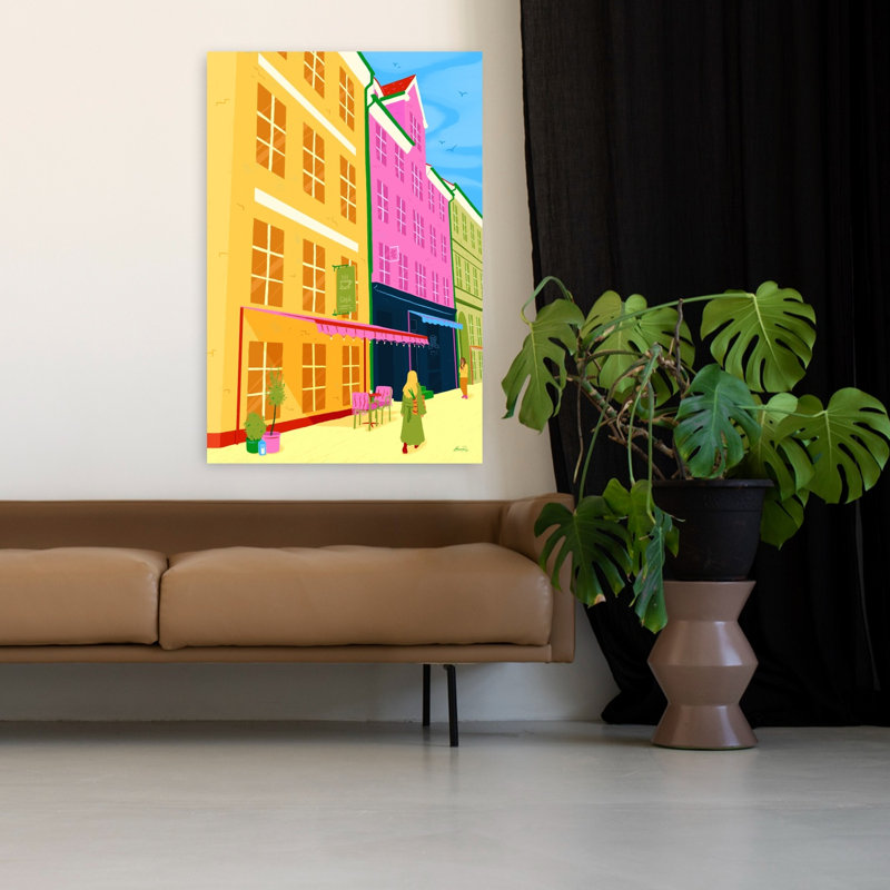 Under Blue Skies, oiseau moderne, architecture, art mural, H 48 po x l 32 po