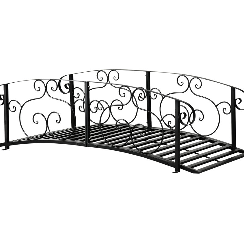 Pont de jardin en métal dans la cour arrière - noir, avec un joli motif et une passerelle de conception de conception charmante