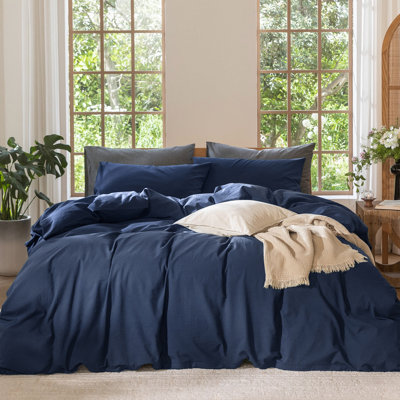MooMee Duvet Cover Set 100% Washed Cotton Linen Like Textured Lightweight