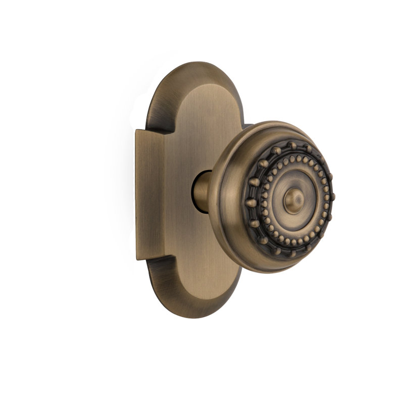 Cottage Plate with Meadows Door Knob, Antique Brass, 2.375"