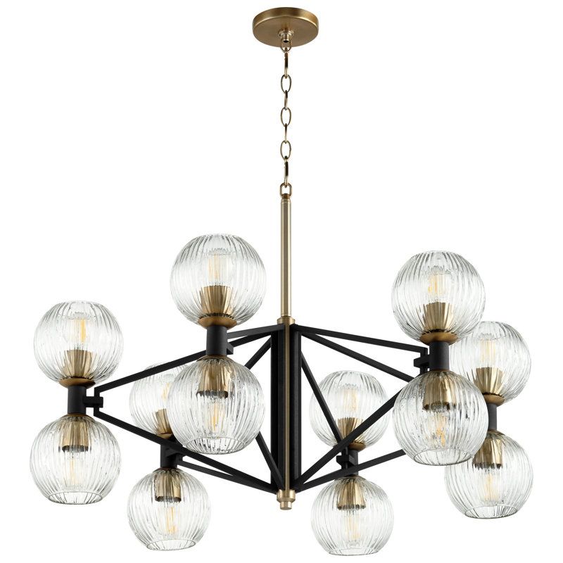 Helios 12 - Light Modern Linear Chandelier, Noir/Aged Brass