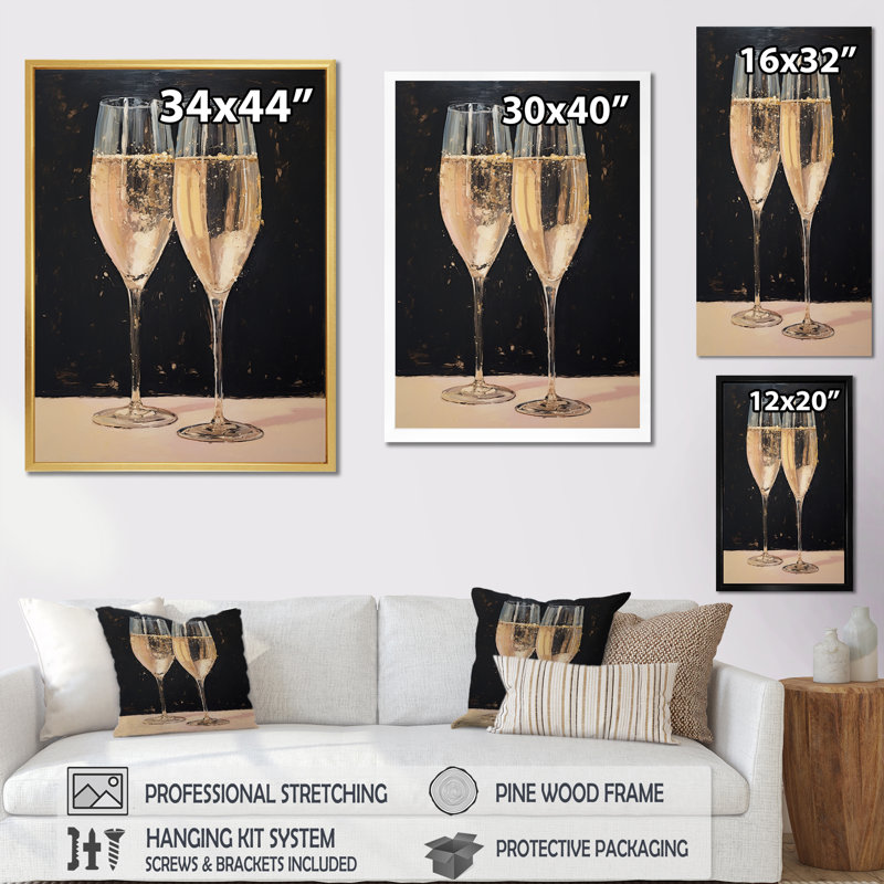 " Champagne Chords Symetry I ", Gold Single Picture Frame, 40" H x 30" W x 1.5" D