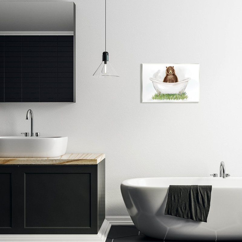 Ours dans la baignoire, art mural sur toile par Ziwei Li, H 10 po x l 15 po x P 0,5 po, Bois