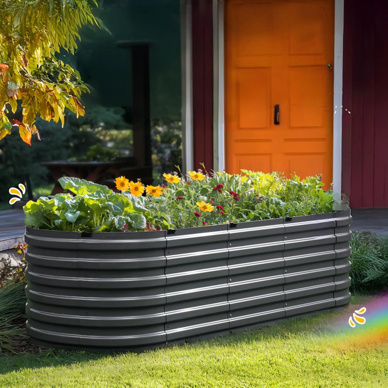  Screwless 8x3x2 ft Raised Garden Bed Galvanized Deep Planter Box for Outdoor Gardening Dark Gray, 8x3x2ft Gray