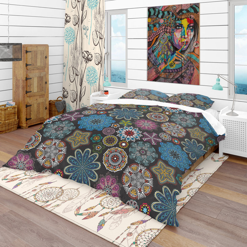 Ensemble de housse de couette bohème et éclectique, Housse de couette très grand + 2 taies décoratives