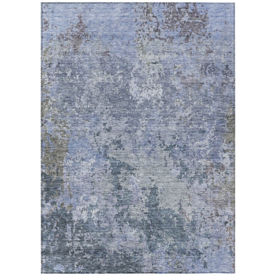 3' X 5' Blue And Dark Gray Abstract Washable Indoor Outdoor Area Rug
