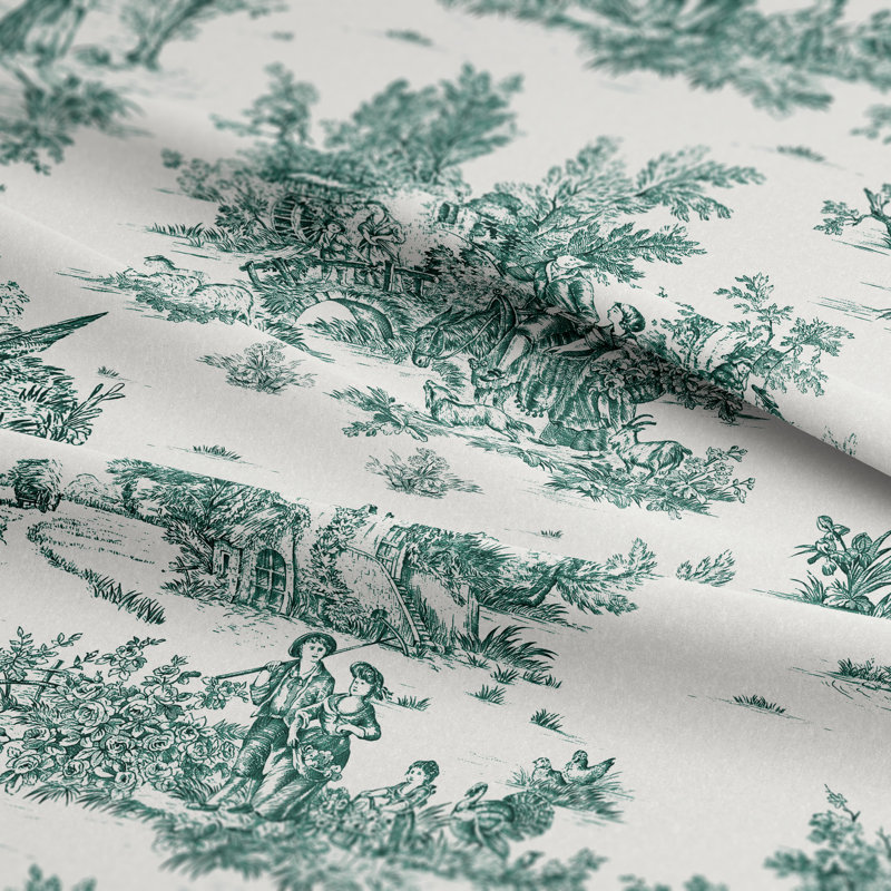 Toile De Jouy Standard Cotton Duvet Cover Set, Green, California King Duvet Cover + 2 Shams