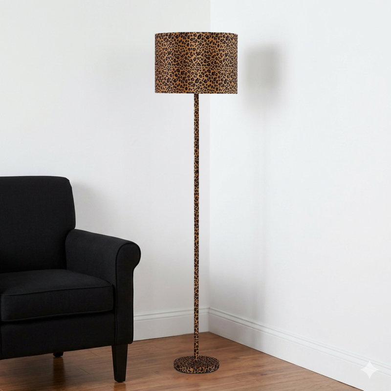 59" Faux Suede Leopard Print Floor Lamp