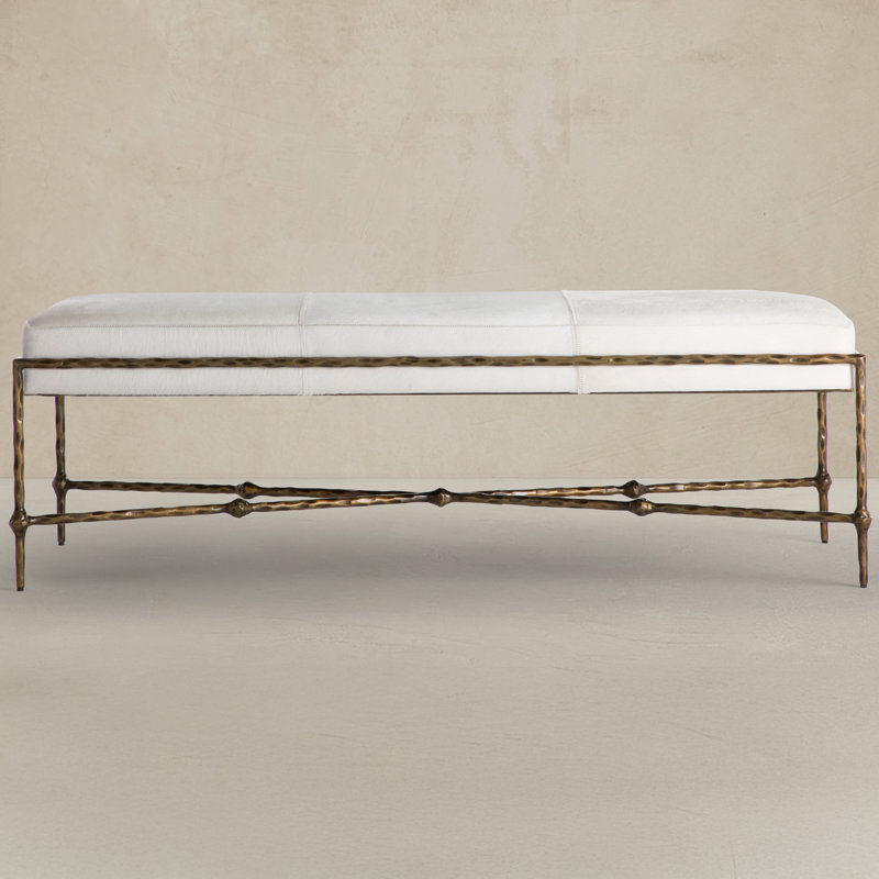 Lambeth Hair-on-Hide Leather and Iron Bench