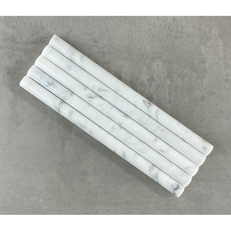 12" x 0.75" Polished Marble Pencil Liner Tile Trim in White Carrara, White Carrara