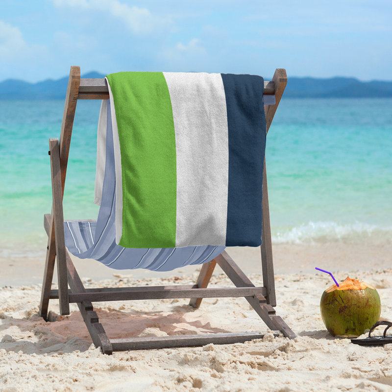 Cotton Blend Beach Towel, Light Green/Gray/Navy Blue