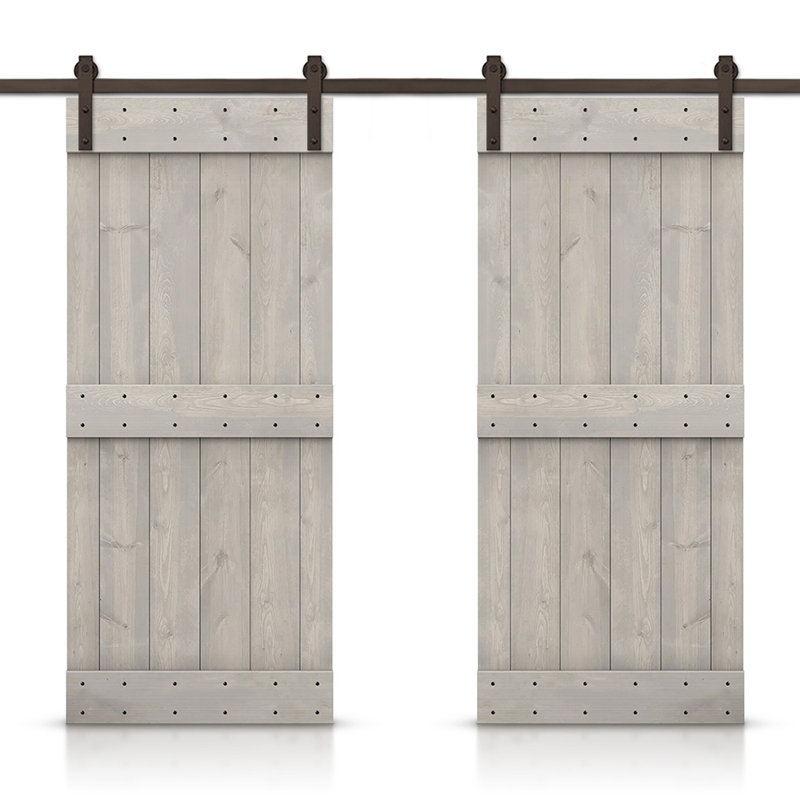 Porte de grange en bois massif lambrissé et métal, Gris argenté, 44 po x 84 po