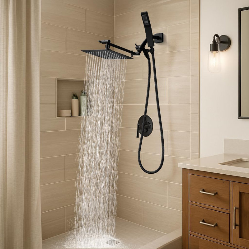 8-Inch Dual Square Shower Head Combo, Rain Shower Head, Handheld Shower Wand With 71-Inch Extra Long Hose, 3-Way Diverter