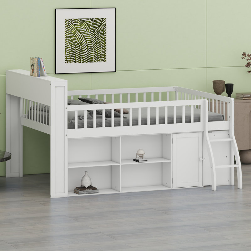 Space-Saving Loft Bed Featuring Built-In Storage Compartments and Ambient LED Headboard Lighting, White