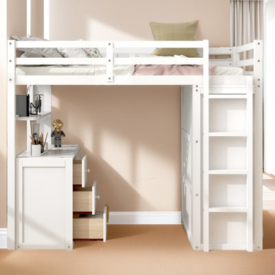 Loft Bed With Drawers,Desk,And Wardrobe