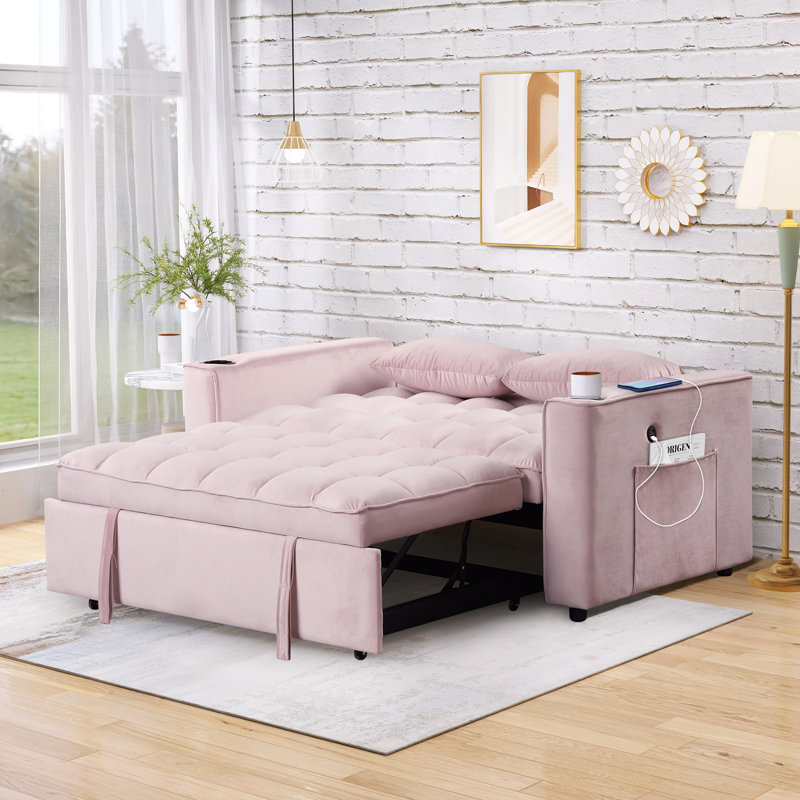 Canapé-lit Larmon, canapé-lit convertible, canapé-lit 3 en 1, Velours rose
