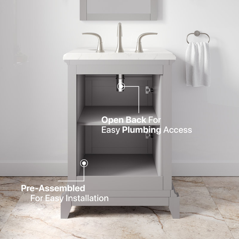 Élite Stamford 24 po Meuble-lavabo simple gris avec comptoir en quartz de Carrare et lavabo encastré en porcelaine