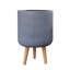 Concrete Effect Cylinder Round Planter on Hardwood Legs, Round Indoor Plant Pot Stand for Indoor Plants, Indoor Flower Pot with Ribbed Pattern-529439273-529439274