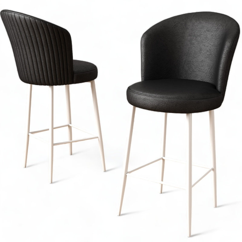 Pease Upholstered Bar Stool, Black, 6, White