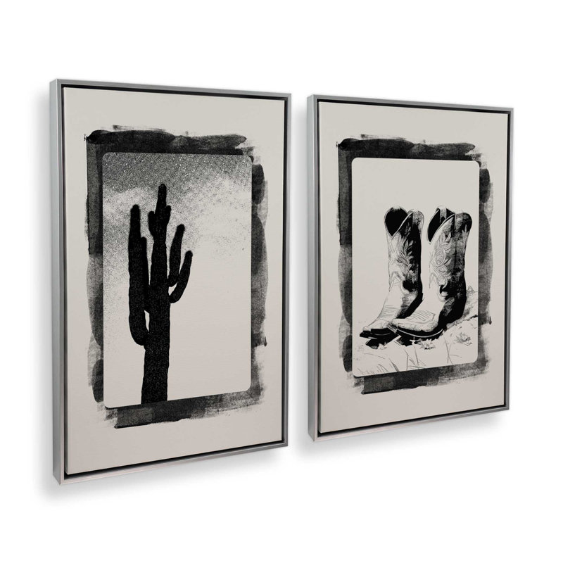 Ensemble de 2 cartes monochromes occidentales, H 37 po x l 50 po, Cadre flottant en chrome poli