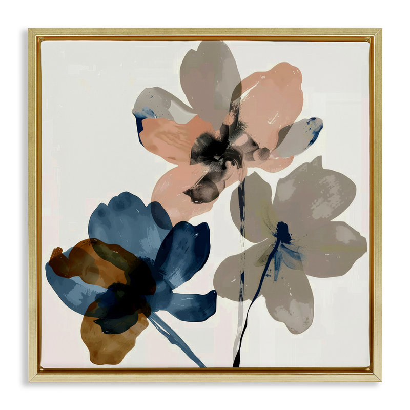 Art mural sur toile flottant encadré de pétales de fleurs terreux par Irena Orlov, Doré, H 18 po x l 18 po