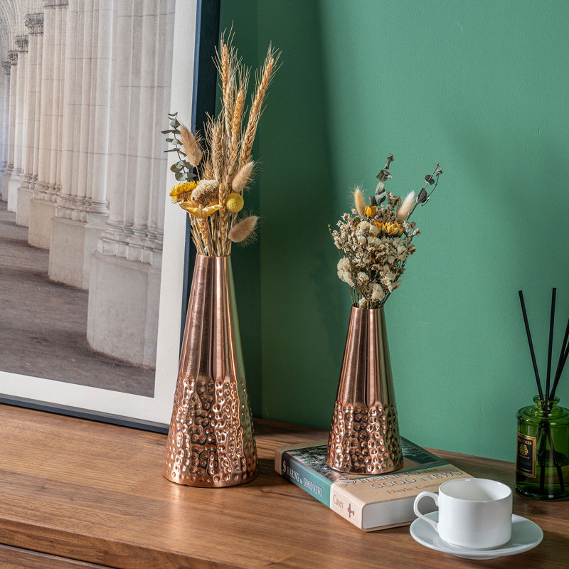 Dagenham 2-Piece Hammered Metal Table Vase, Rose Pink/Copper