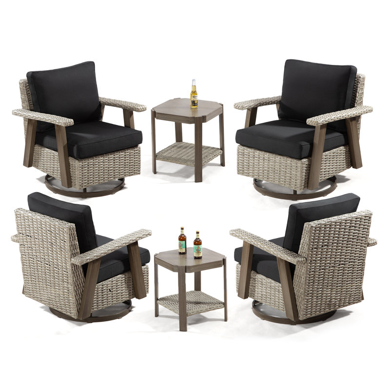 Mezaire Wicker 4 - Person Patio Conversation Set with Cushions, Black