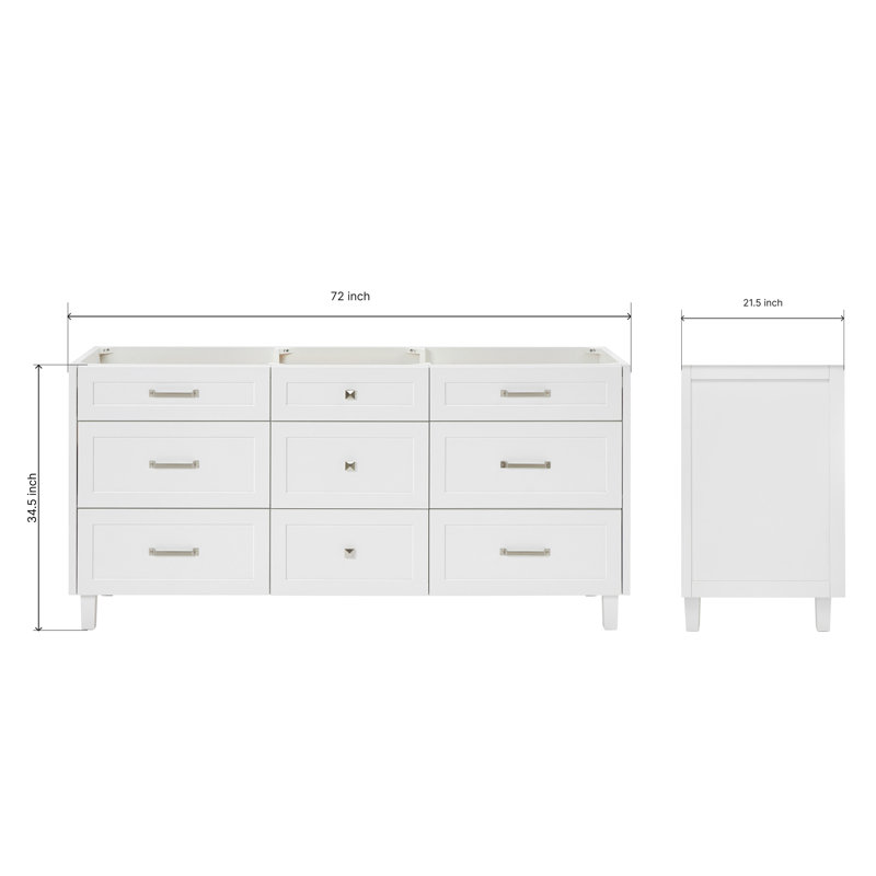 ARIEL Monroe 72 Double Bathroom Vanity Base Only, White