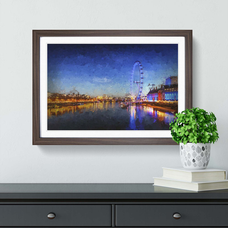 The London Eye & Thames River in Abstract - Picture Frame Painting Print, 62cm H x 87cm W x 2cm D, Walnut Framed
