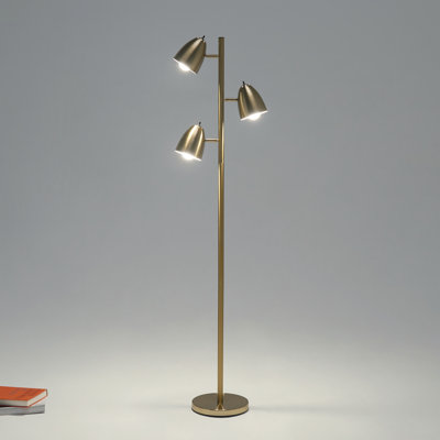 Jacob 64 in. Mid-Century Modern 3-Light Adjustable LED Floor Lamp with 3 Metal Cone Shades