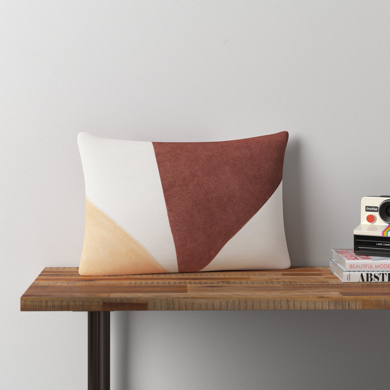 Kat Patchwork Lumbar Throw Pillow, Dark Brown/Camel, Down