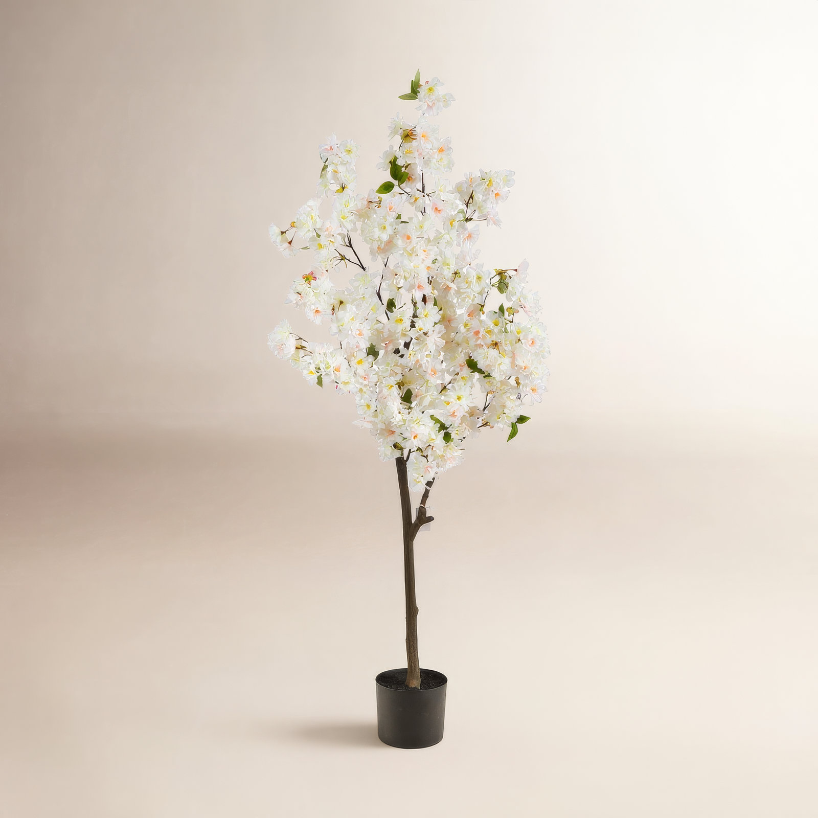 Faux Cherry Blossom Tree in Planter, White, 60" H x 24" W x 12" D