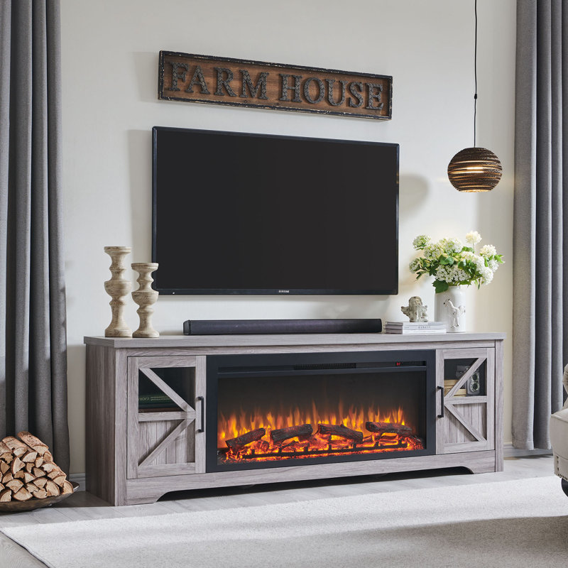75" Fireplace Tv Stand For Tvs Up To 80",with 44" Electric Fireplace, Grey/Black