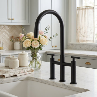 Bridge Kitchen Faucet with Hidden Pull Down Sprayer